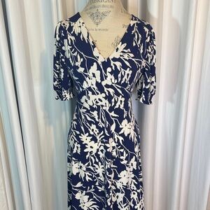 Maggy London Floral Midi Dress in Navy and White
